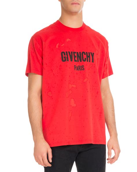 givenchy distressed tee red|Givenchy distressed logo.